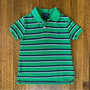 Polo by Ralph Lauren Green and Blue Striped 3T Polo Shirt